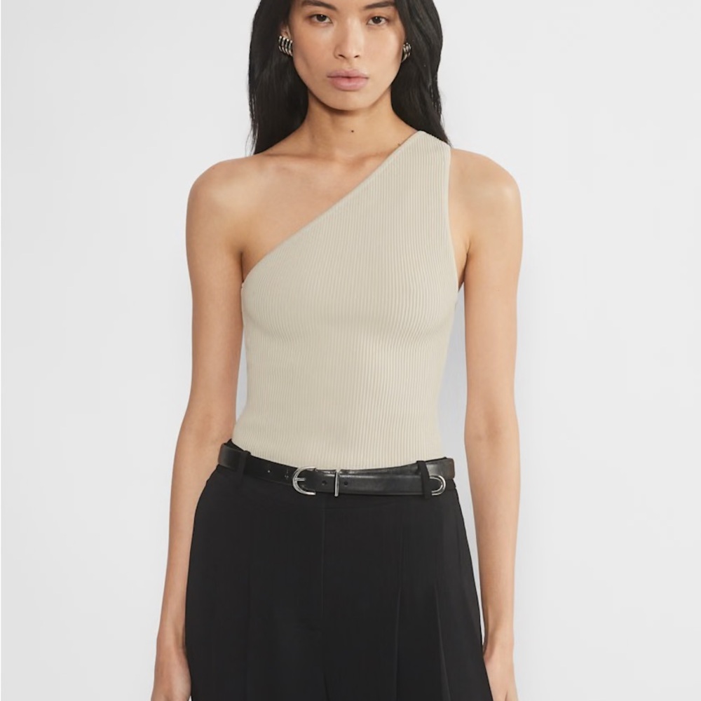 Aritzia One-Shoulder Ribbed Tank Top in Beige